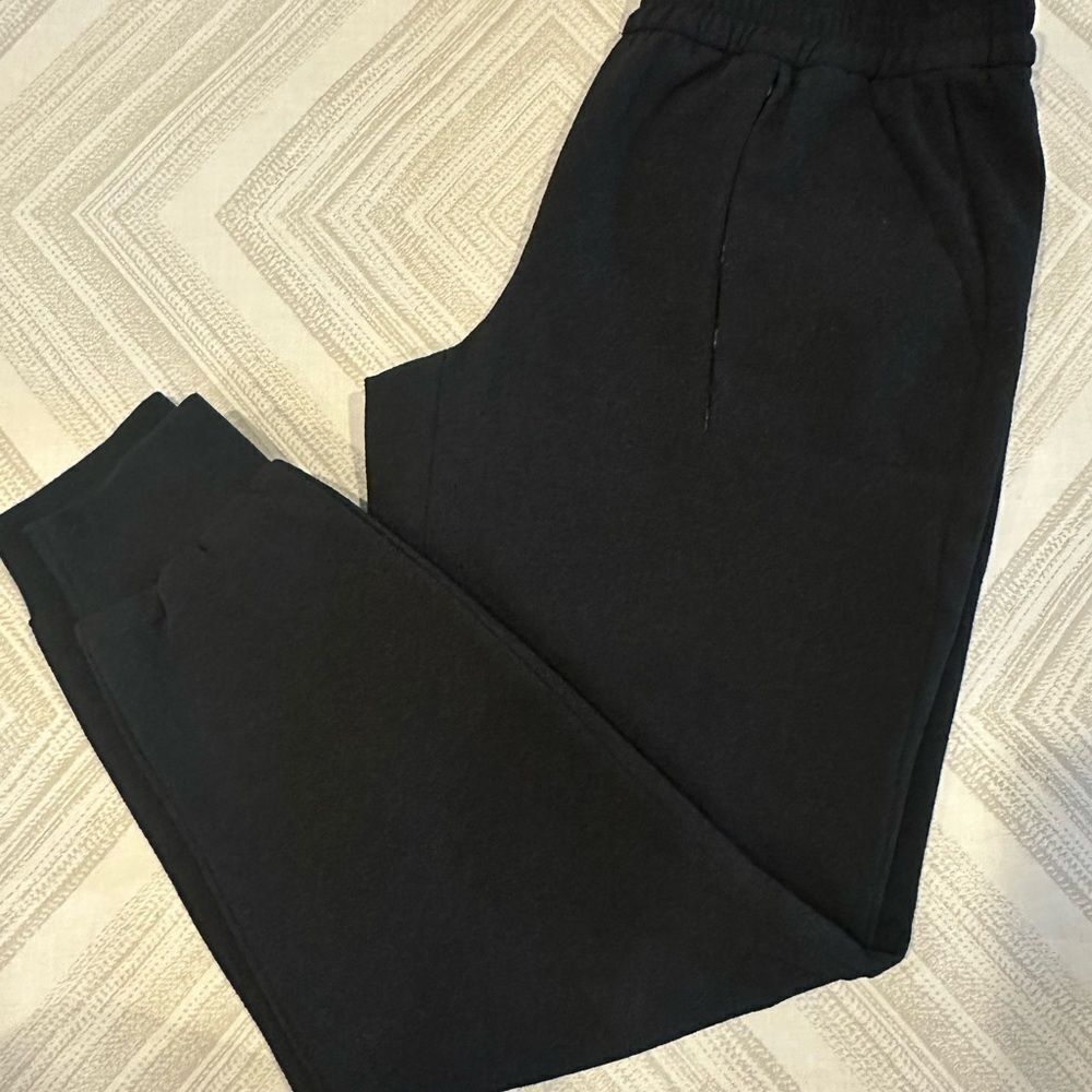 Ann Taylor Women’s Black Elastic Waist Dress Pant Joggers w/ Faux Leather Trim